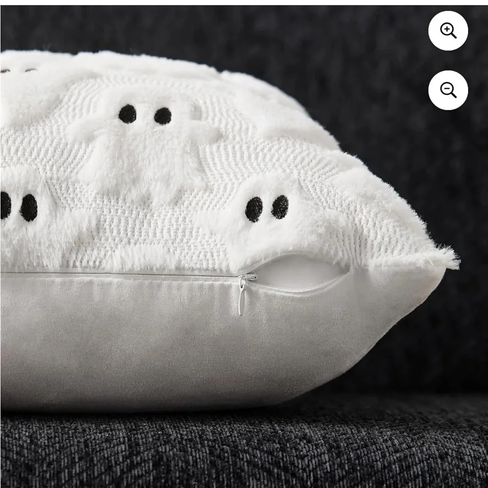 New! Ghost Pattern Plush Throw Pillow Cover - White Halloween Accent - Set of 2